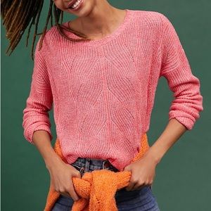 Anthropologie Pink Keely Cable Knit Sweater